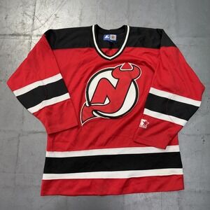Vintage New Jersey Devils Jersey Mens Medium Red NHL Hockey Starter 90s